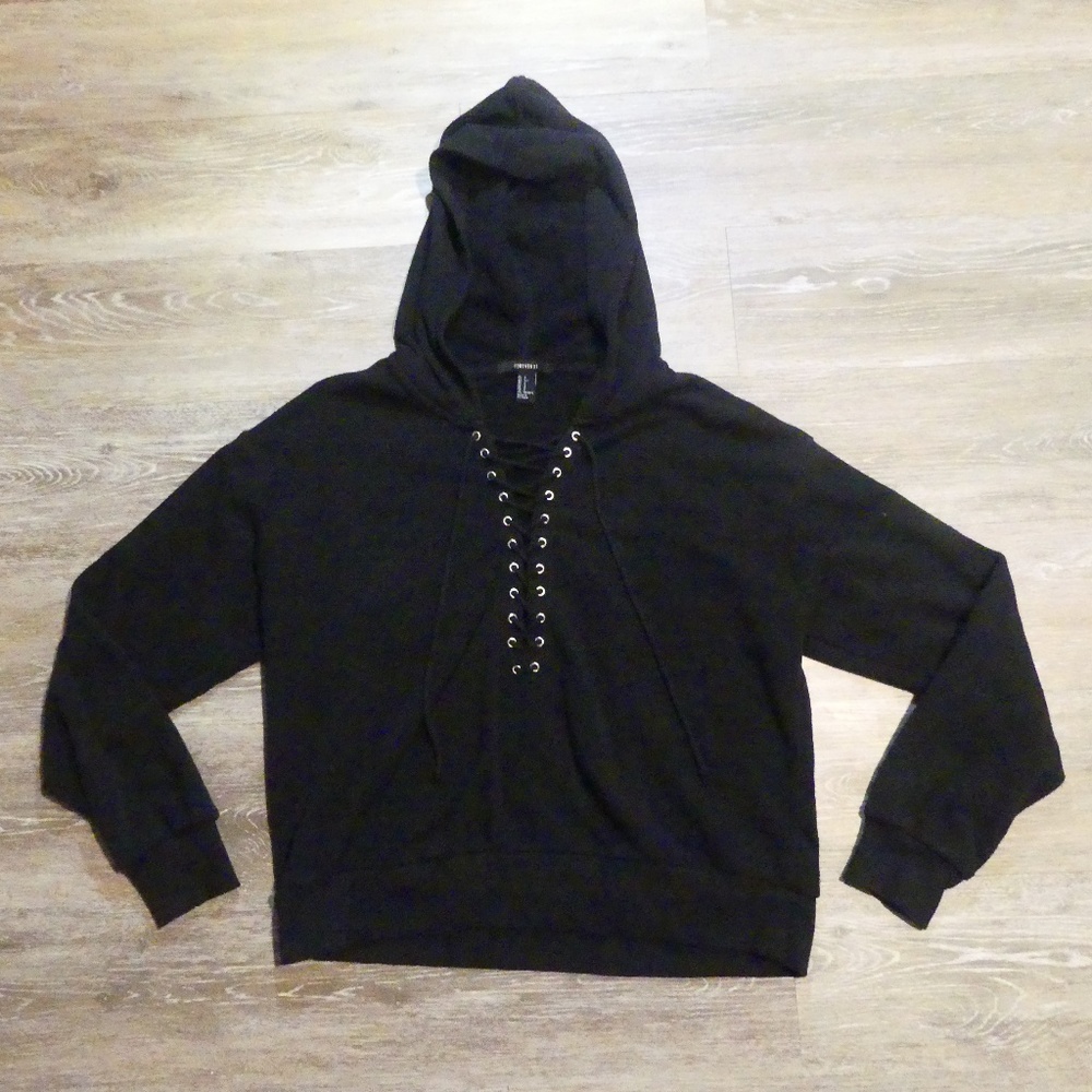 Black lace-up hoodie